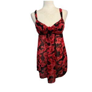 Ambrielle  y2k Red Roses Floral Baby Doll Nightgown Women Small